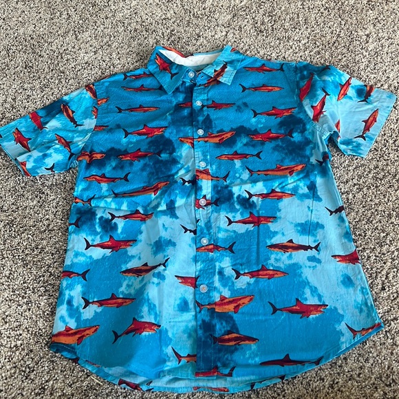 Boys Large Blue Shark Button Down - Picture 1 of 1